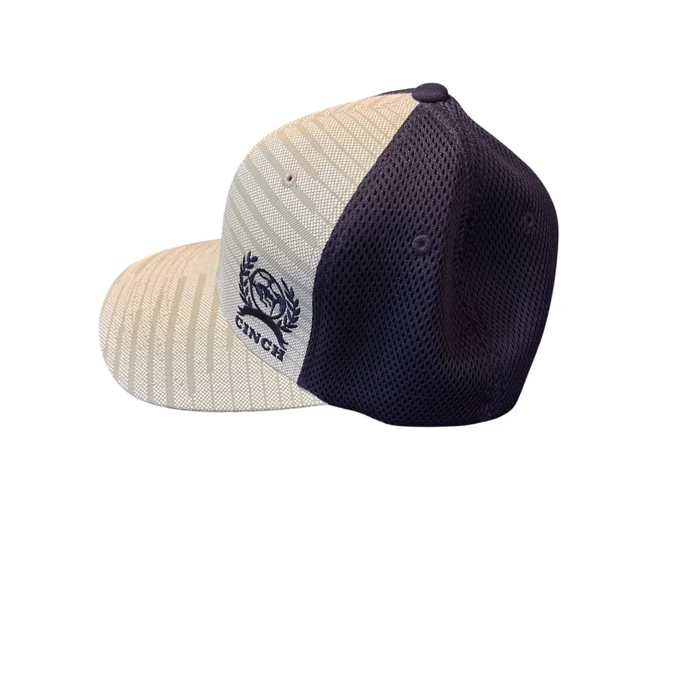 Cinch Mens Flexfit Baseball Hat Navy Tan Mesh Back Logo Hat Cap L-XL